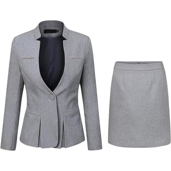 Women's 2 Piece Business Skirt Suit Set Office Lady Slim Fit Blazer and Skirt - Picture 7 of 7